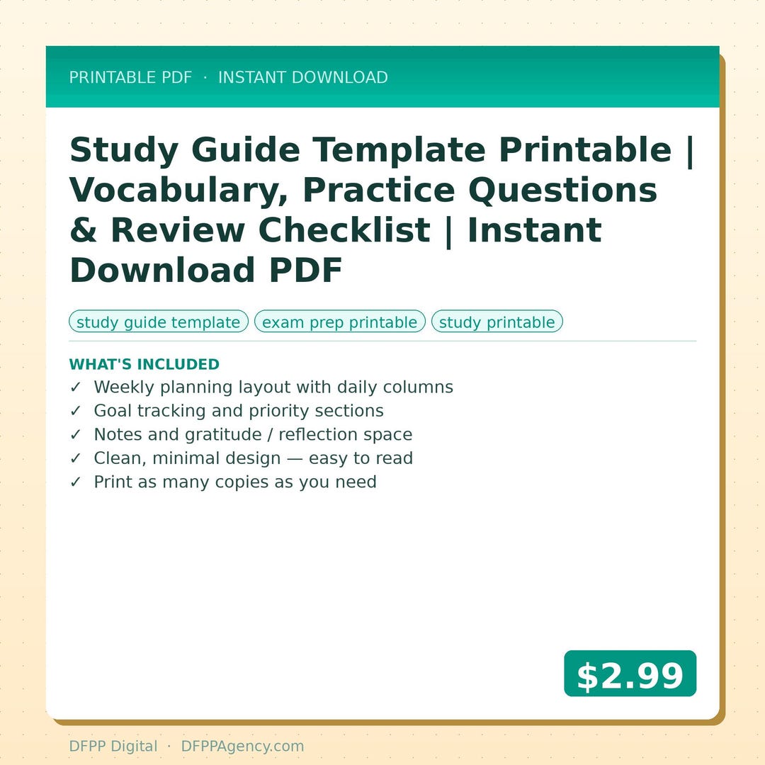 Study Guide Template Printable | Vocabulary, Practice Questions ...