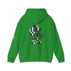 New York Green & White Patchwork Helmet Hoodie, Retro Football Sweatshirt, Game Day Pullover, Fan Hoodie image 7