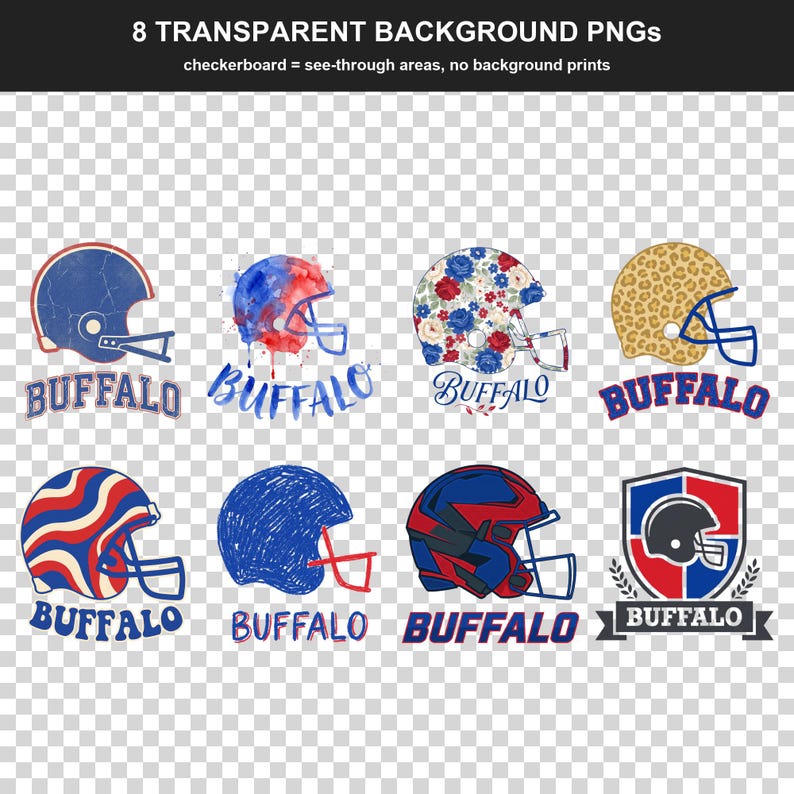 Buffalo Football Sublimation Bundle, 8 PNG Helmet Designs, Game Day Shirt Clipart, Digital Download image 2