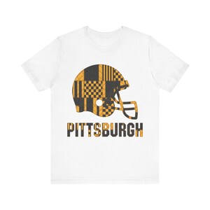 Pittsburgh Steelers Game Day T-Shirt, Patchwork Helmet Football Fan Tee, Vintage Style Sports Shirt image 2