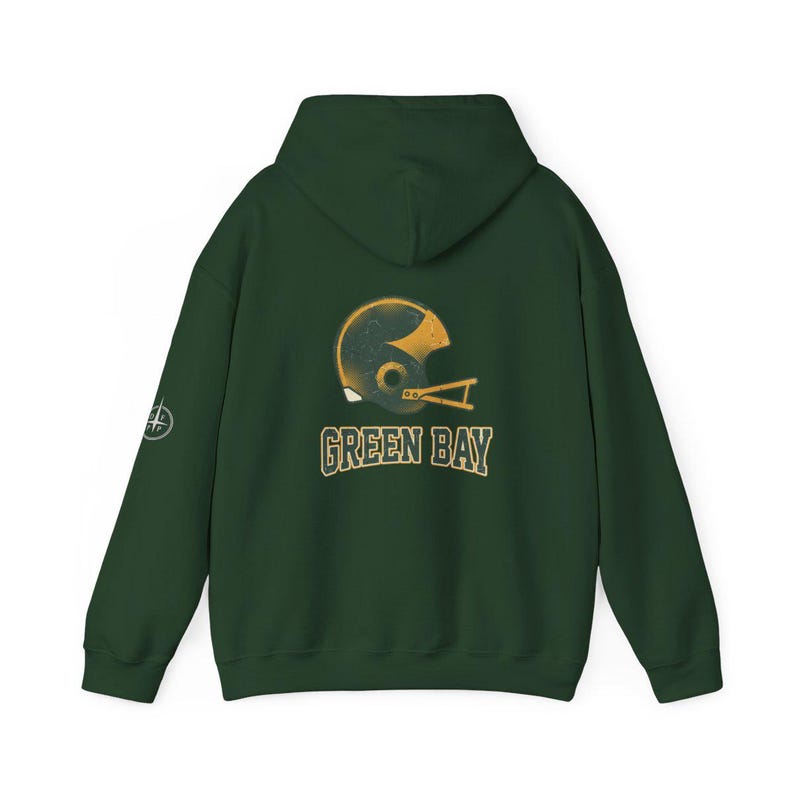 Green Bay Football Vintage Varsity Helmet Hooded Sweatshirt, Game Day Hoodie, Fan Pullover Gift image 7