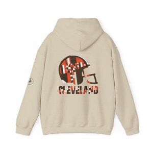 Cleveland Patchwork Helmet Hoodie, Retro Football Sweatshirt, Game Day Pullover, Fan Hoodie image 7