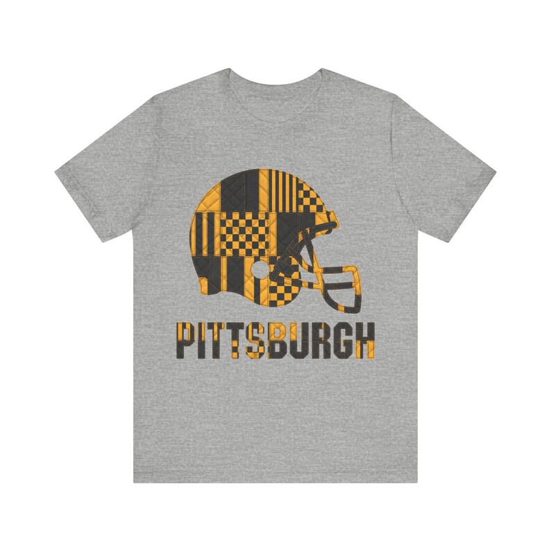 Pittsburgh Steelers Game Day T-Shirt, Patchwork Helmet Football Fan Tee, Vintage Style Sports Shirt image 3
