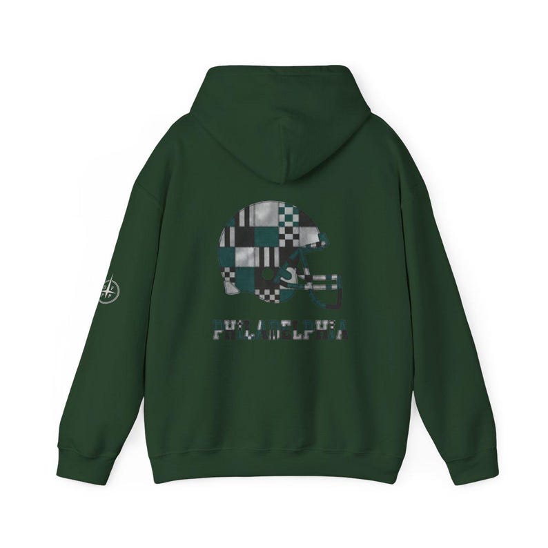 Philadelphia Eagles Patchwork-Helm-Spieltags-Hoodie, Unisex-Football-Sweatshirt, kuscheliger Herbstpullover Bild 7