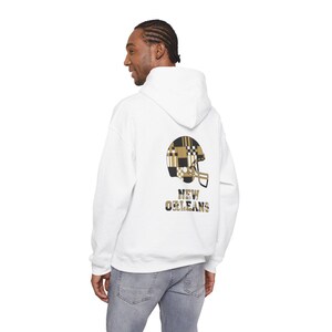 New Orleans Saints Football Patchwork Helmet Hooded Sweatshirt, Game Day Hoodie, Fan Pullover Cadeau afbeelding 6
