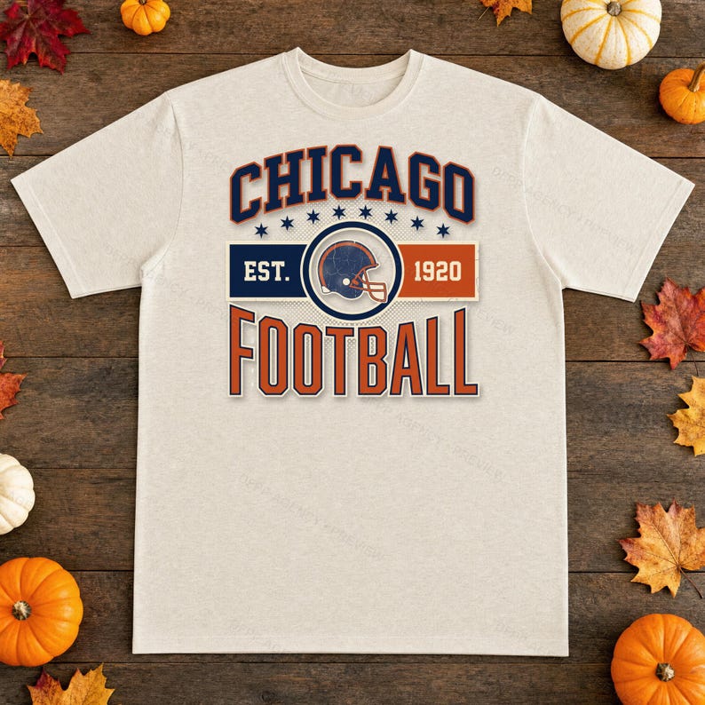 Logo vintage de l'équipe de football américain de Chicago (PNG), design rétro universitaire par sublimation, téléchargement numérique image 2