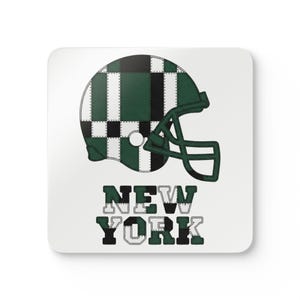 New York Blue & Red Football Helmet Coaster, Cork Drink Coaster, Man Cave Decor, Fan Gift image 1