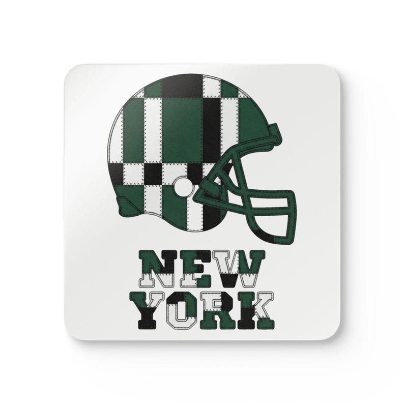 New York Blue & Red Football Helmet Coaster, Cork Drink Coaster, Man Cave Decor, Fan Gift image 1