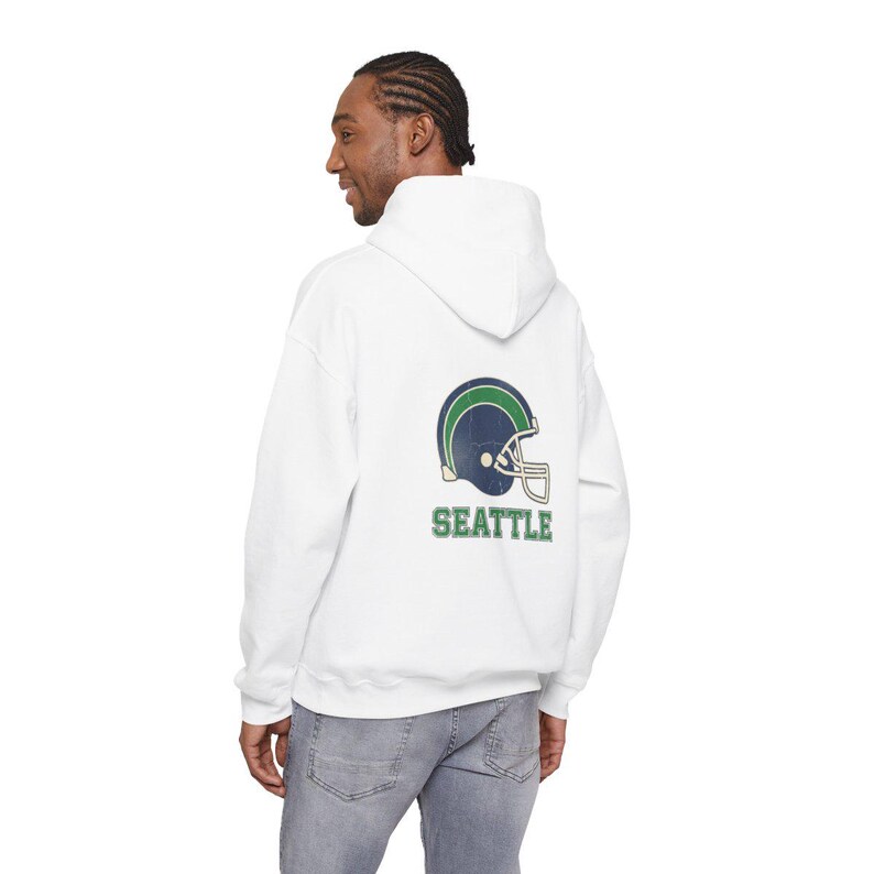 Seattle Football Vintage Varsity Helmet Hooded Sweatshirt, Game Day Hoodie, Fan Pullover Gift image 6