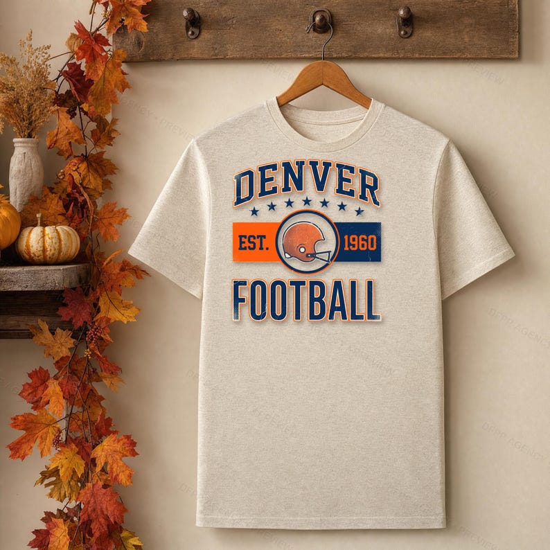 Denver Vintage Crest Football PNG, Retro Varsity Sublimation Design, Digital Download image 4
