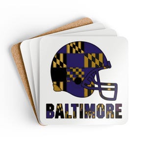 Sous-verre en liège en forme de casque de football américain de Baltimore, sous-verre pour supporter, décoration de bar, cadeau sportif image 2
