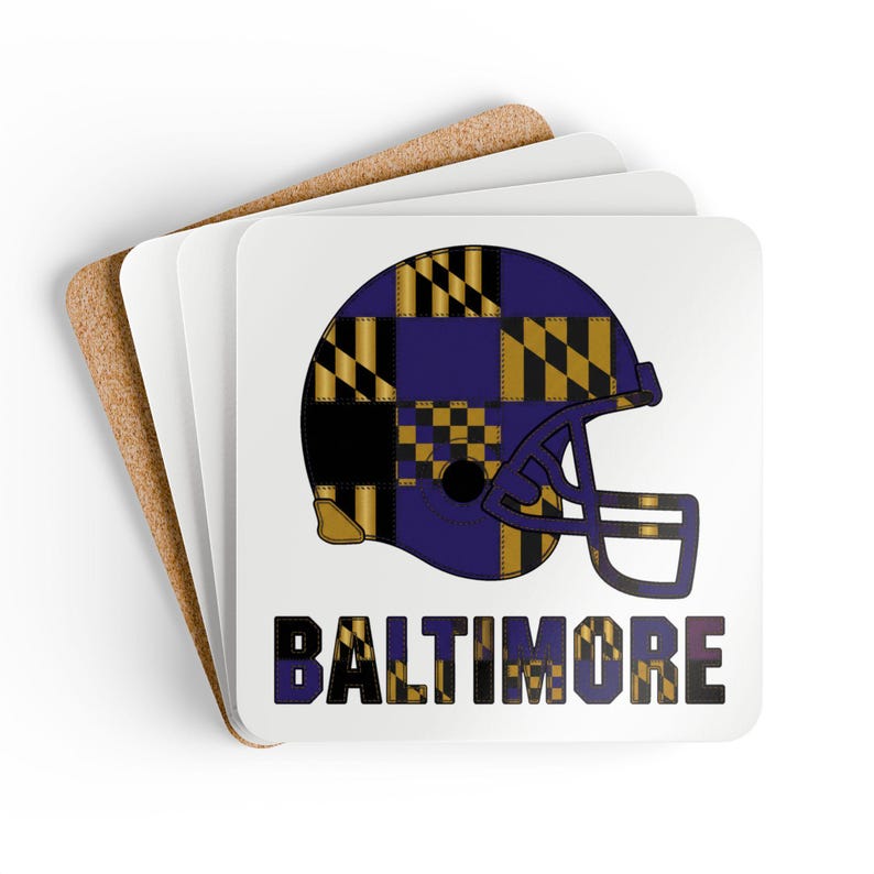 Sous-verre en liège en forme de casque de football américain de Baltimore, sous-verre pour supporter, décoration de bar, cadeau sportif image 2