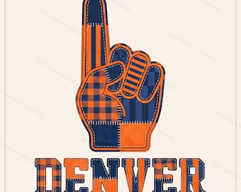 Denver Patchwork Foam Finger PNG, Retro Sublimation File, Fan Shirt Clipart, Instant Download