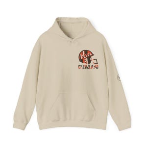 Cleveland Patchwork Helmet Hoodie, Retro Football Sweatshirt, Game Day Pullover, Fan Hoodie image 3