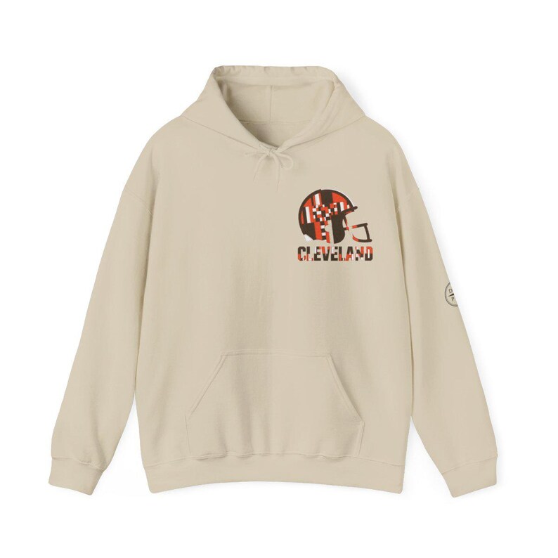 Cleveland Patchwork Helmet Hoodie, Retro Football Sweatshirt, Game Day Pullover, Fan Hoodie image 3