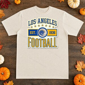 Logo vintage dei Los Angeles Rams per pallone da football americano, design retrò per sublimazione in stile universitario, download digitale. immagine 2