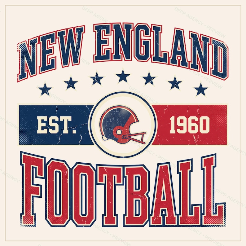 Vintage New England Patriots-logo (voetbal) PNG, retro varsity sublimatieontwerp, digitale download afbeelding 1