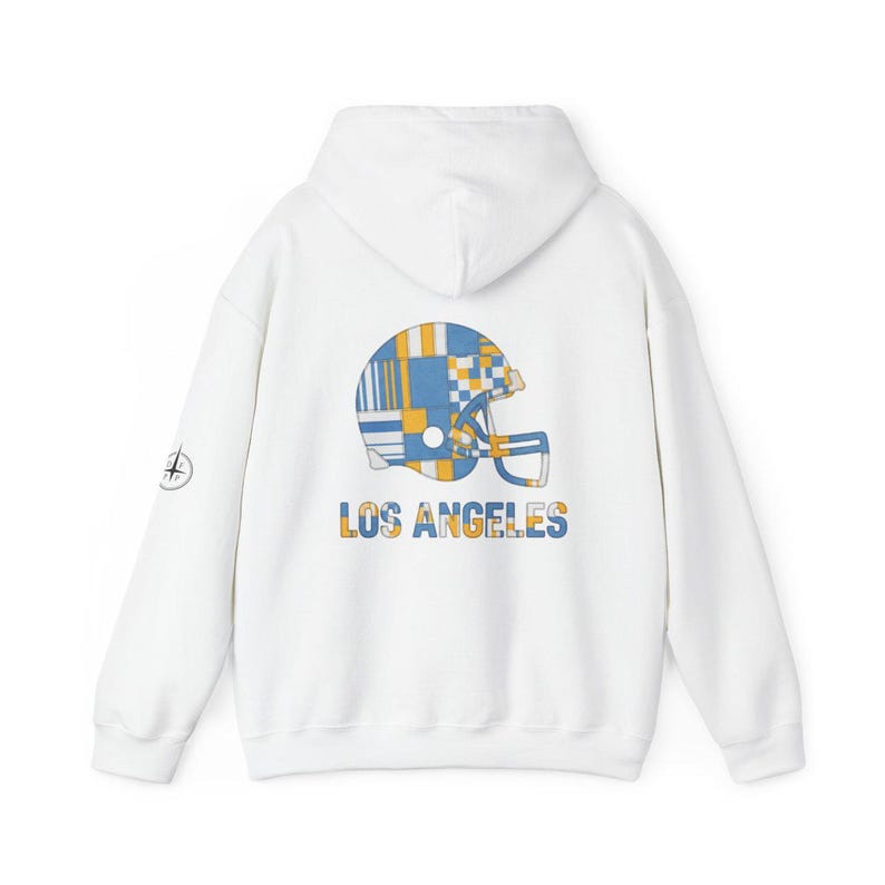 Los Angeles Chargers Patchwork Helmet Game Day Hoodie, Unisex Football Sweatshirt, Cozy Fall Pullover image 5