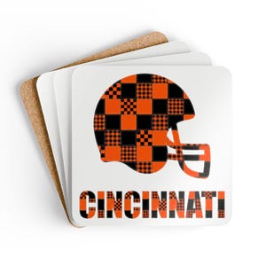 Korkuntersetzer mit Cincinnati-Footballhelm, Fan-Getränkeuntersetzer, Dekoration für die Hausbar, Sportgeschenk Bild 2