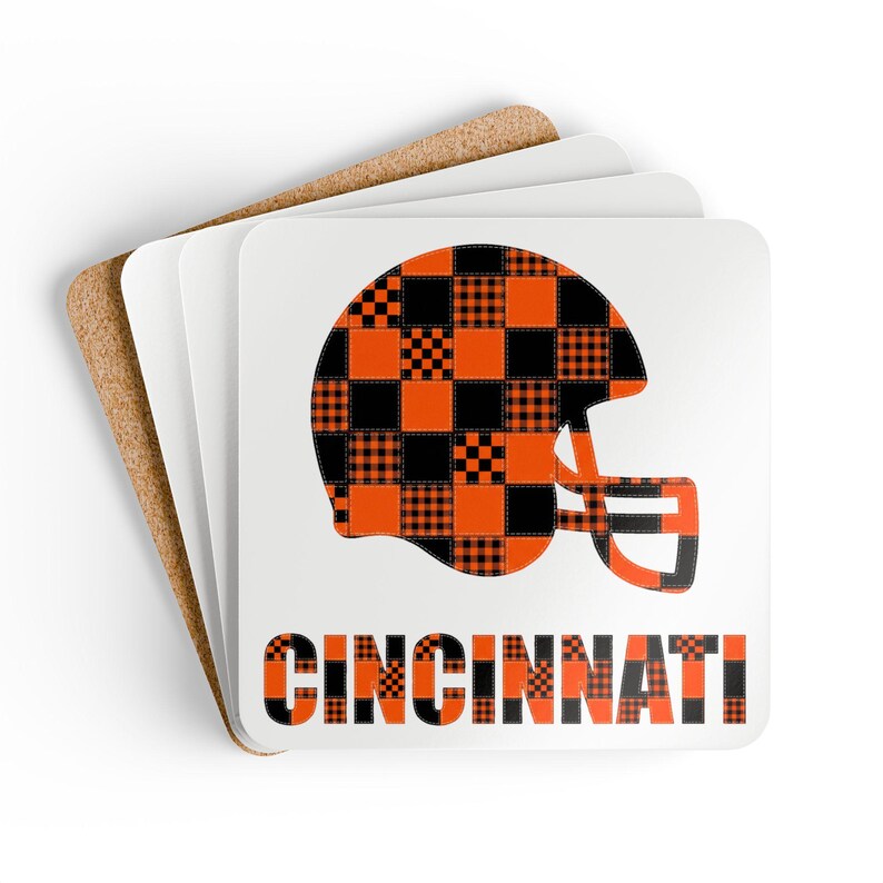 Korkuntersetzer mit Cincinnati-Footballhelm, Fan-Getränkeuntersetzer, Dekoration für die Hausbar, Sportgeschenk Bild 2
