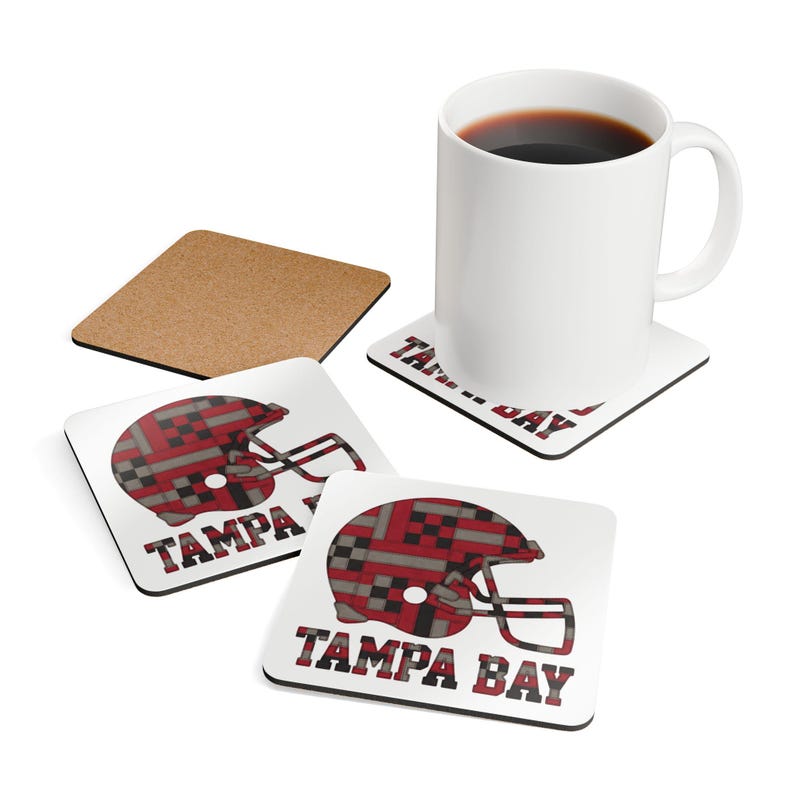 Tampa Bay Patchwork Football Helmet Cork Coaster, Fan Drink Coaster, Home Bar Decor, Sports Gift image 4
