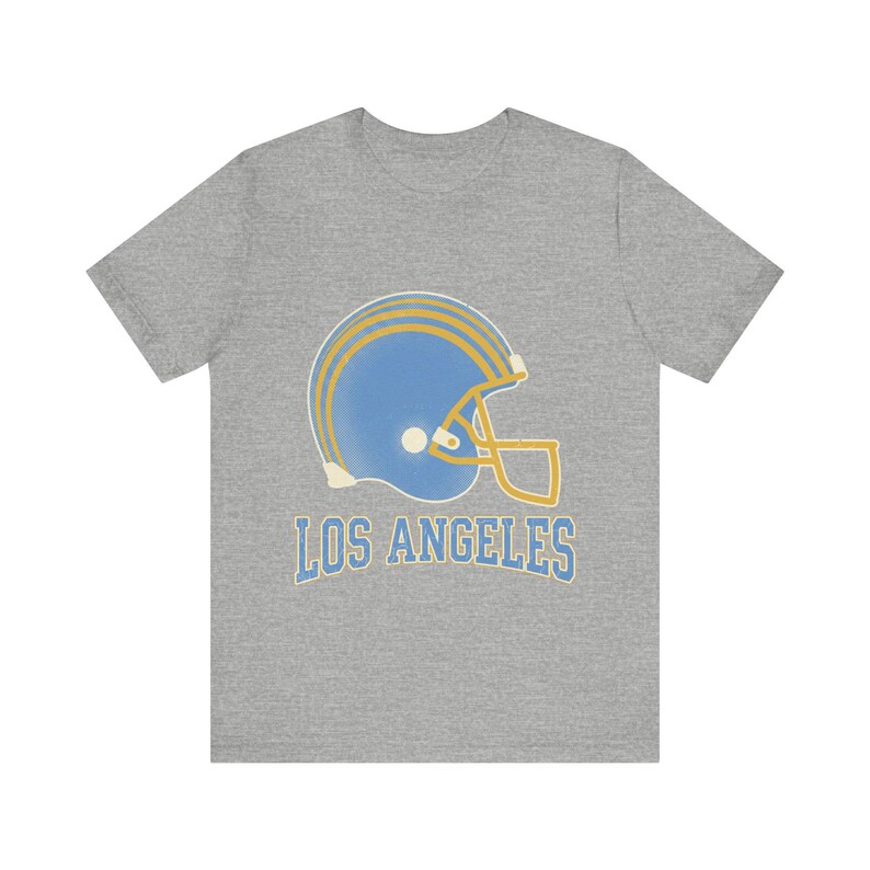 Los Angeles poederblauw en goudkleurig wedstrijdshirt, vintage varsity helm voetbalfanshirt, sportshirt in vintage stijl afbeelding 2