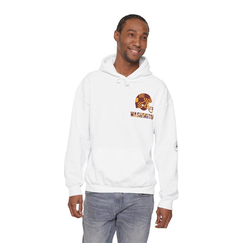 Washington Patchwork Helmet Game Day Hoodie, Unisex Football Sweatshirt, Cozy Fall Pullover image 2