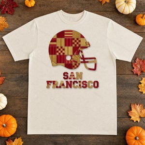 San Francisco Game Day T-Shirt, Patchwork Helmet Football Fan Tee, Vintage Style Sports Shirt image 4