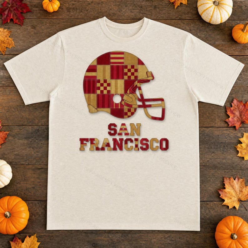 San Francisco Game Day T-Shirt, Patchwork Helmet Football Fan Tee, Vintage Style Sports Shirt image 4