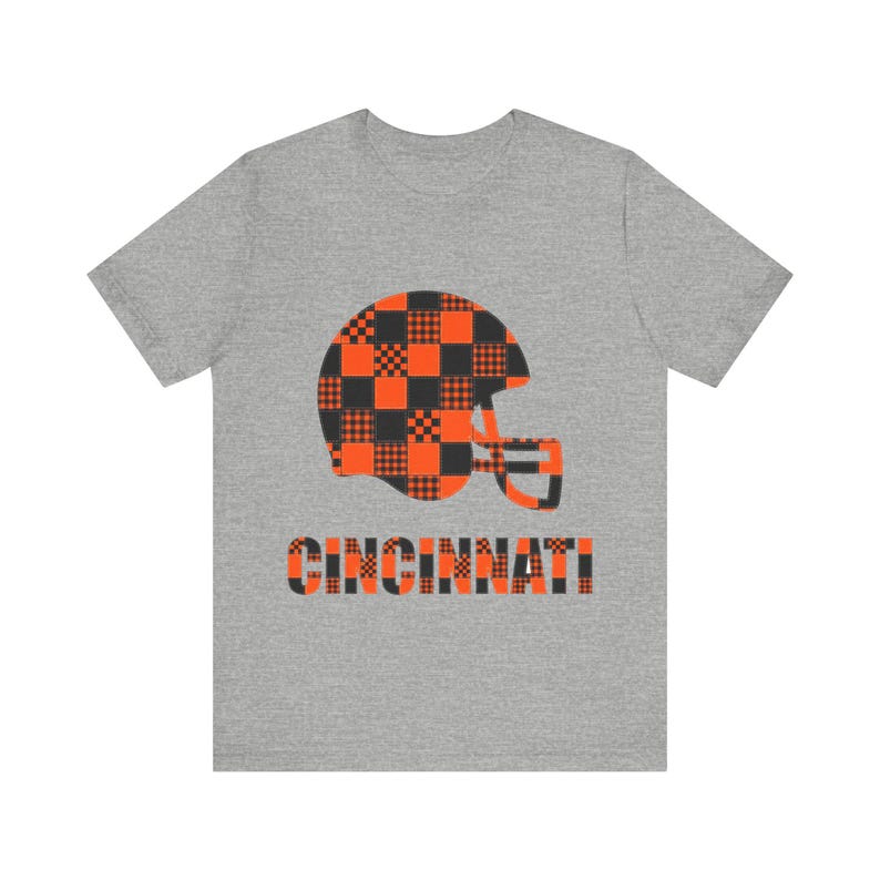 Maglietta da gioco di Cincinnati, maglietta da tifoso di football con casco patchwork, maglietta sportiva in stile vintage immagine 2