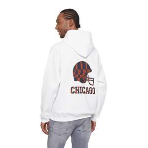 Chicago Patchwork Helmet Game Day Hoodie, Unisex Football Sweatshirt, Cozy Fall Pullover image 6