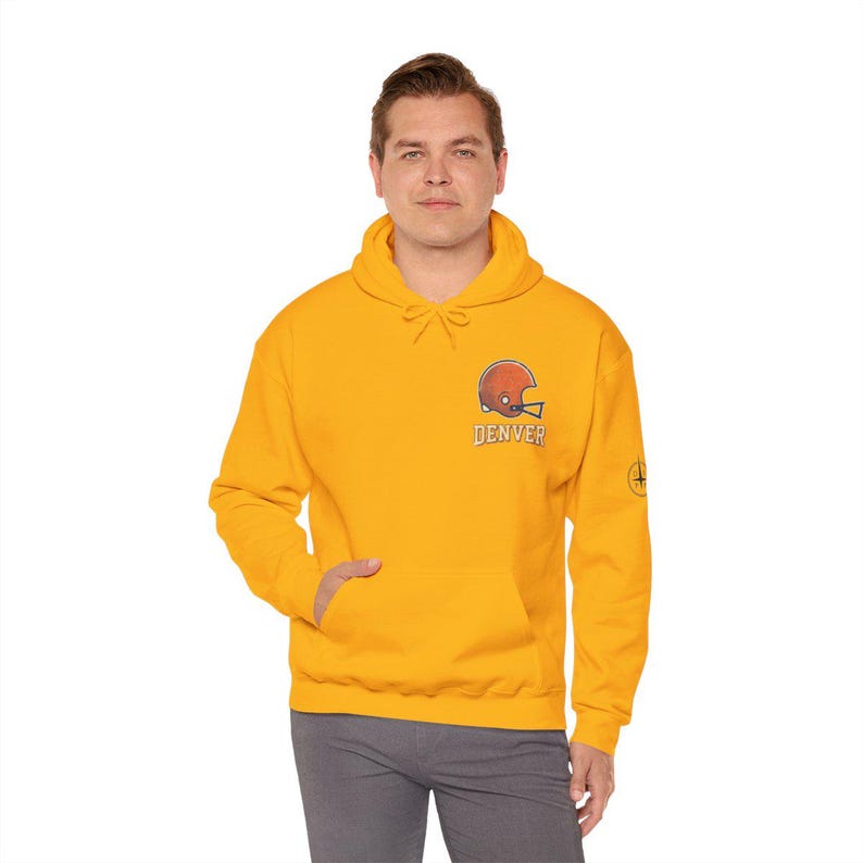 Denver Broncos Vintage Varsity Helmet Game Day Hoodie, Unisex Football Sweatshirt, Cozy Fall Pullover image 4