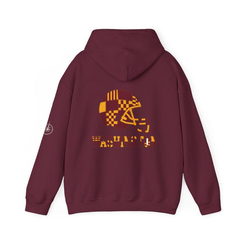 Washington Patchwork Helmet Game Day Hoodie, Unisex Football Sweatshirt, Cozy Fall Pullover image 7