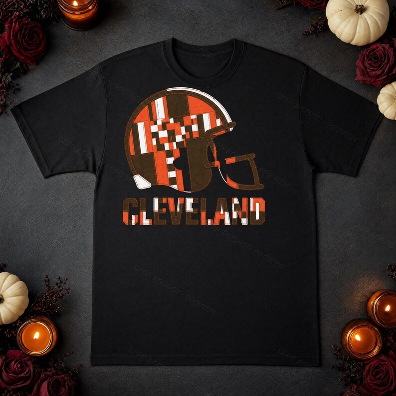 Cleveland Browns Patchwork Helmet Football Shirt, Retro Game Day Tee, Unisex Fan Apparel, Sports Gift image 7