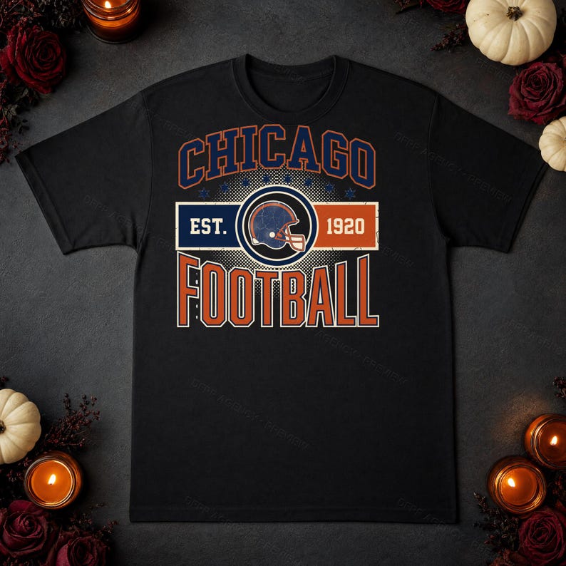 Logo vintage de l'équipe de football américain de Chicago (PNG), design rétro universitaire par sublimation, téléchargement numérique image 5