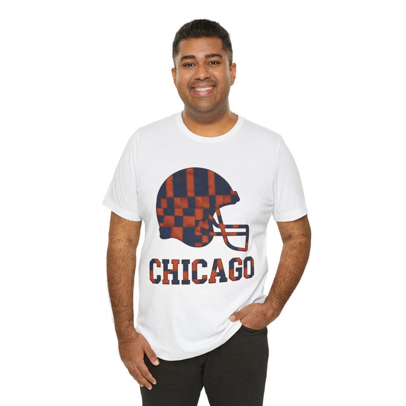 Chicago Bears Game Day T-Shirt, Patchwork Helmet Football Fan Tee, Vintage Style Sports Shirt image 1