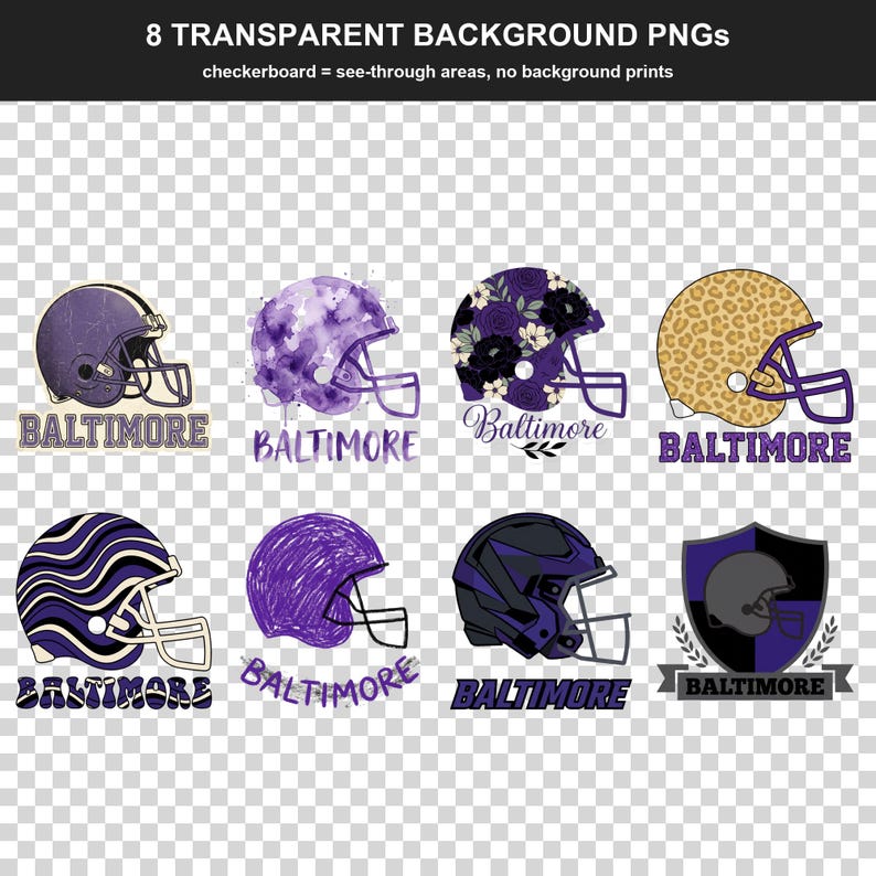 Baltimore Helmet PNG Bundle, 8 Football Fan Styles, Sublimation and DTF Designs, Instant Download image 2