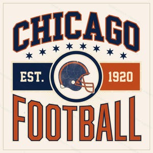 Logo vintage de l'équipe de football américain de Chicago (PNG), design rétro universitaire par sublimation, téléchargement numérique image 1