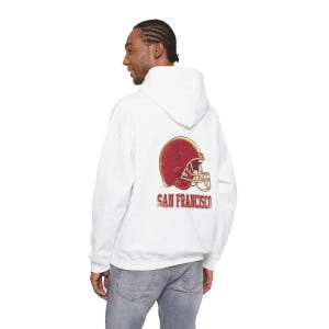 Sudadera con capucha estilo casco universitario vintage de San Francisco, sudadera retro de fútbol americano, sudadera para el día del partido, sudadera con capucha para aficionados imagen 6