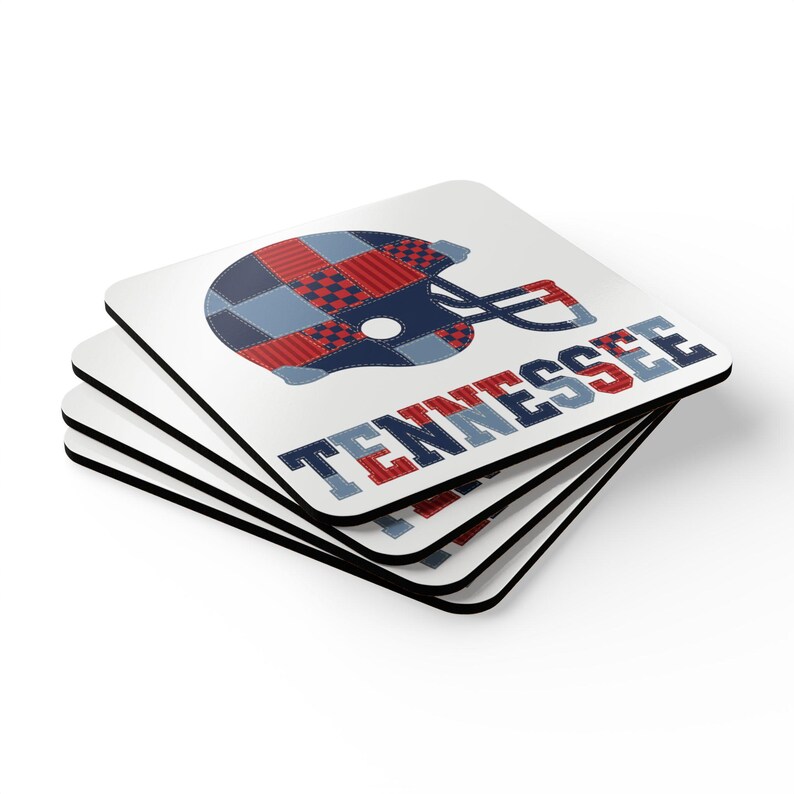 Tennessee Titans Patchwork Football Helmet Coaster, Cork Drink Coaster, Man Cave Decor, Fan Gift image 3