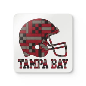 Tampa Bay Patchwork Football Helmet Cork Coaster, Fan Drink Coaster, Home Bar Decor, Sports Gift image 1