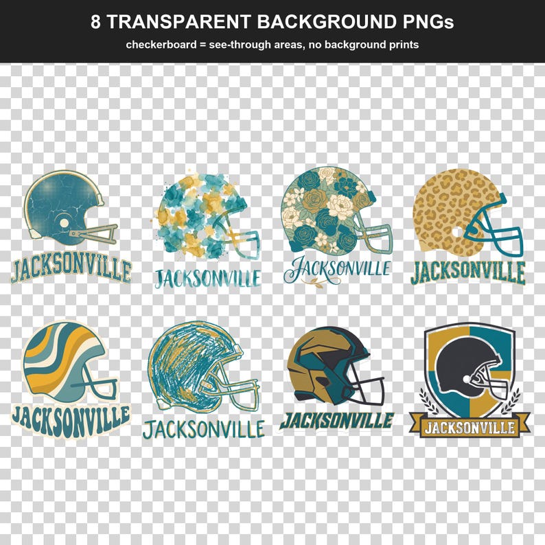 Jacksonville Football PNG Bundle, 8 Helmet Designs, Game Day Sublimation Set, Digital Download image 2