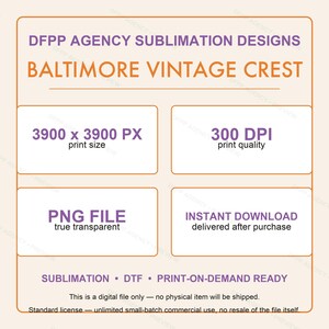 Baltimore Vintage Crest Football PNG, Retro Varsity Sublimation Design, Digital Download image 7