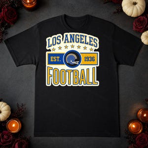 Logo vintage dei Los Angeles Rams per pallone da football americano, design retrò per sublimazione in stile universitario, download digitale. immagine 5