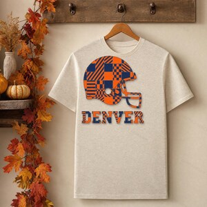 Denver Game Day T-Shirt, Patchwork Helmet Football Fan Tee, Vintage Style Sports Shirt image 6