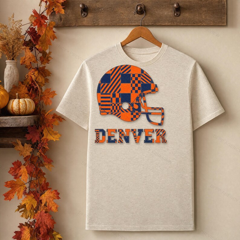 Denver Game Day T-Shirt, Patchwork Helmet Football Fan Tee, Vintage Style Sports Shirt image 6