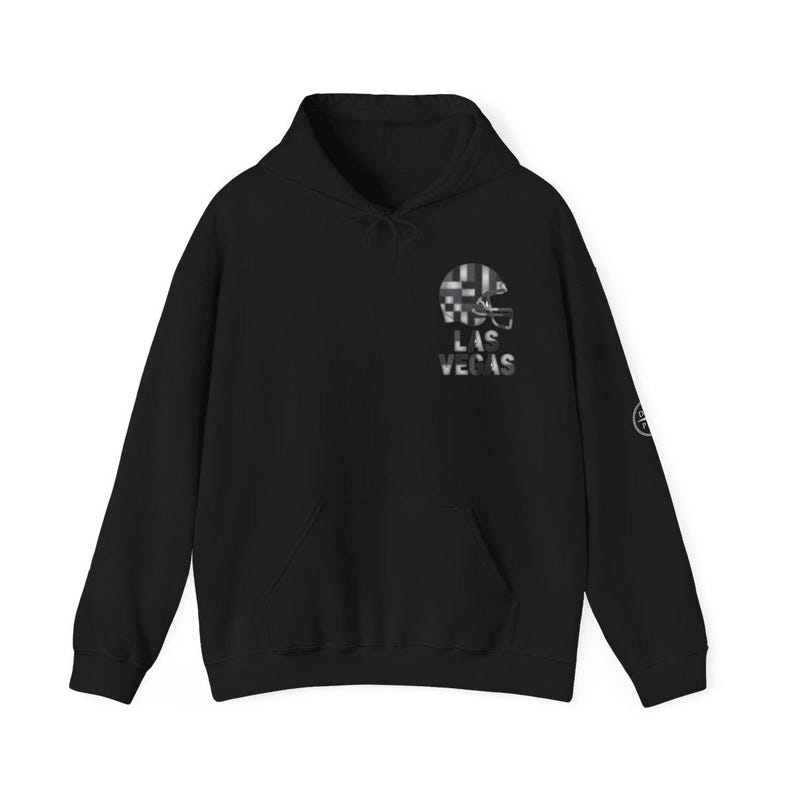 Felpa con cappuccio a patchwork con casco di Las Vegas, felpa da calcio retrò, pullover per il giorno della partita, felpa per tifosi immagine 3