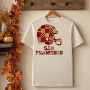 San Francisco Game Day T-Shirt, Patchwork Helmet Football Fan Tee, Vintage Style Sports Shirt image 6
