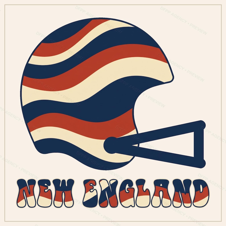 Pacchetto di sublimazione per la squadra di football del New England, 8 disegni PNG per caschi, clipart per magliette da gioco, download digitale. immagine 6