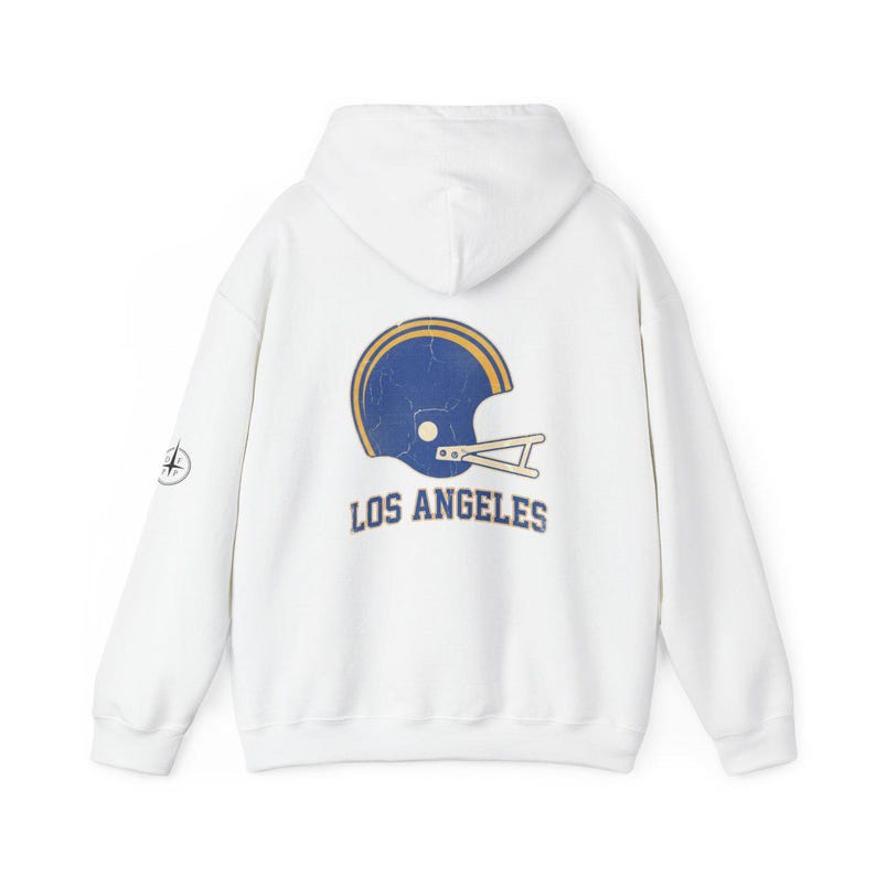Los Angeles Blue & Gold Vintage Varsity Helmet Game Day Hoodie, Unisex Football Sweatshirt, Cozy Fall Pullover image 5